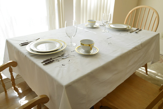 Small Tiffany Hand Embroidered Tablecloth, 52"x68"